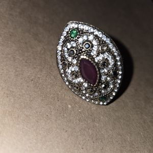 Elegant Silver and Purple Women's Adjustable Ring